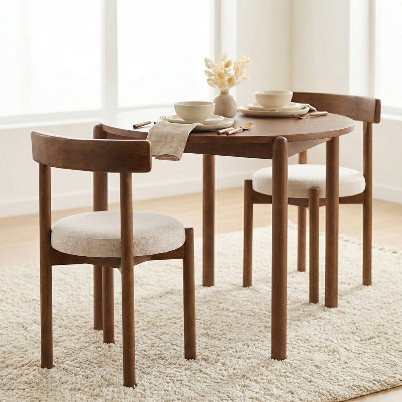 Homestead Set of Two Walnut Effect Solid Wood Dining Chairs, Cream