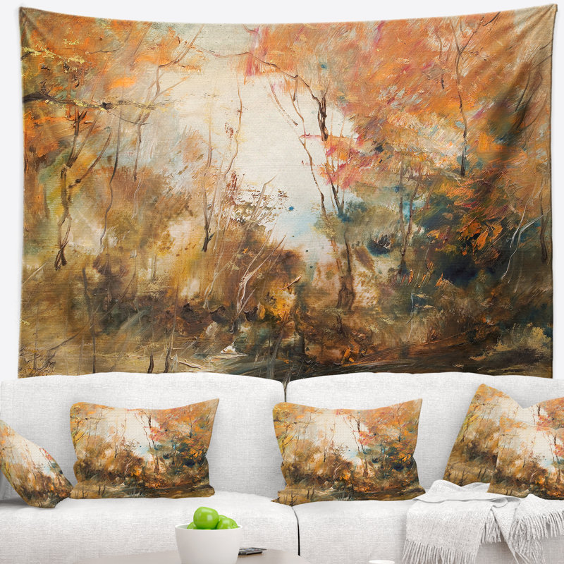 Forêt en automne, tapisserie de peinture à l'huile, H 50 po x l 60 po