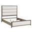 Très grand lit à panneau gris contemporain avec tissu en chenille beige sur la tête de lit et, essentiel pour une chambre à coucher moderne, sommier tapissier avec pieds de lit rembourrés et meubles-1788412421