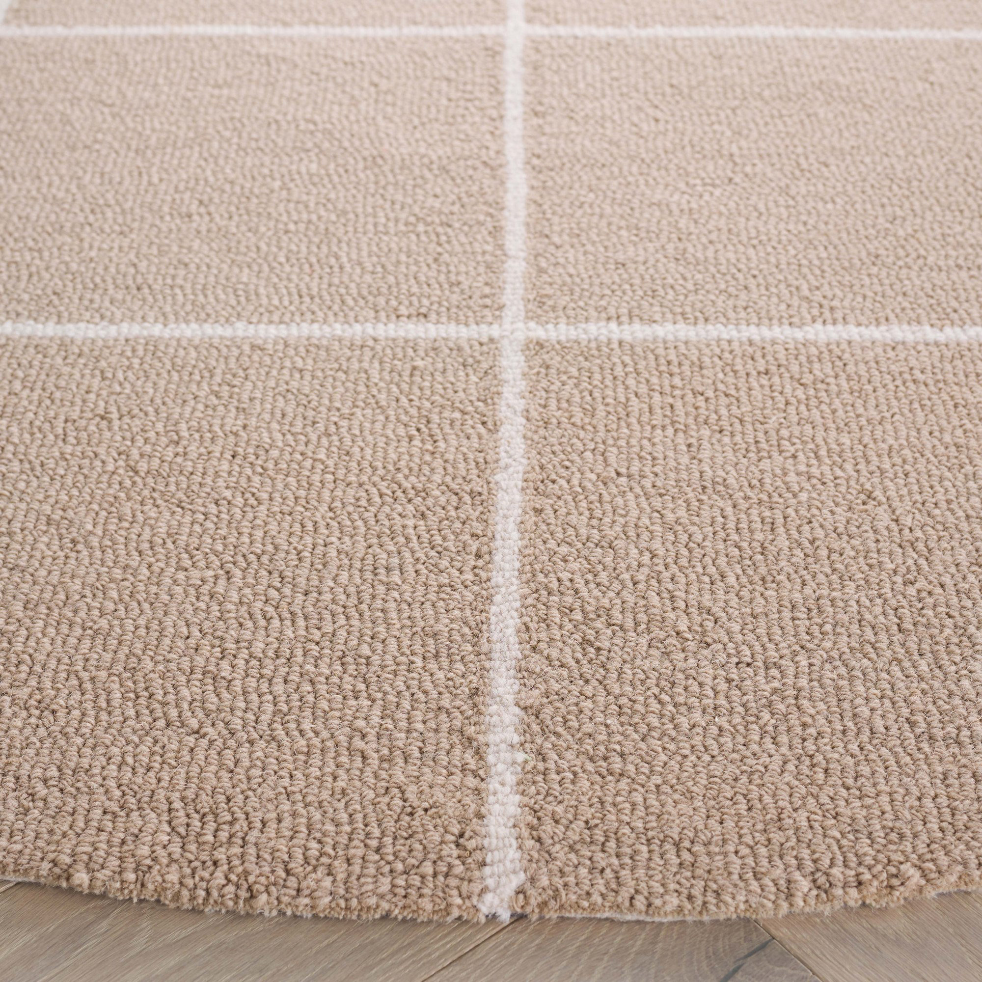 Martha Stewart 300 Hand Tufted Wool/Cotton with Latex Geometric Rug in Beige/Ivory, Round 6'