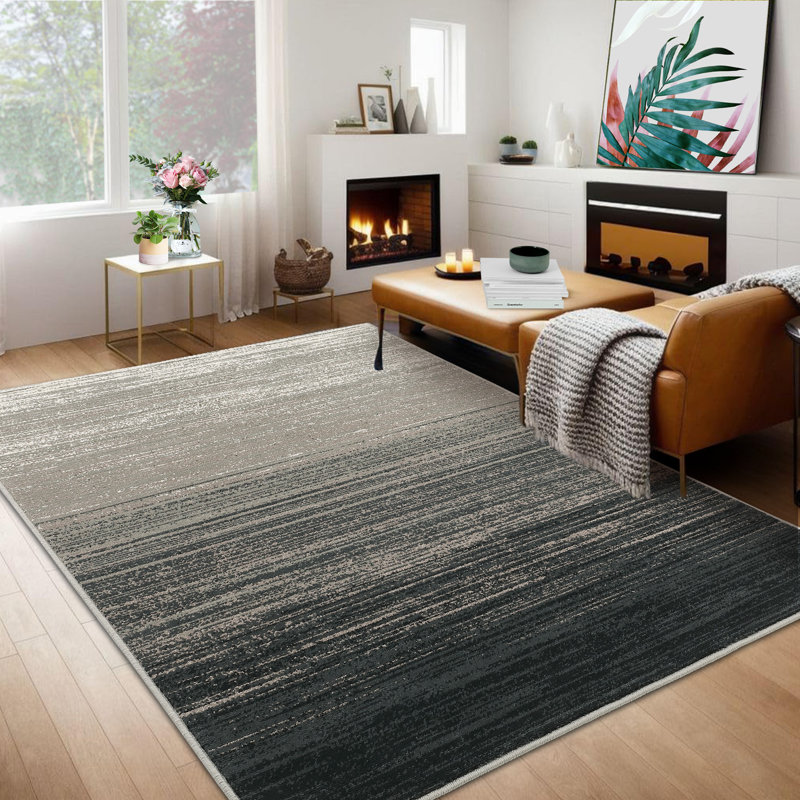 Tapis gris en polypropylène tissé à la machine Yarismar, Rectangle 12 pi x 18 pi