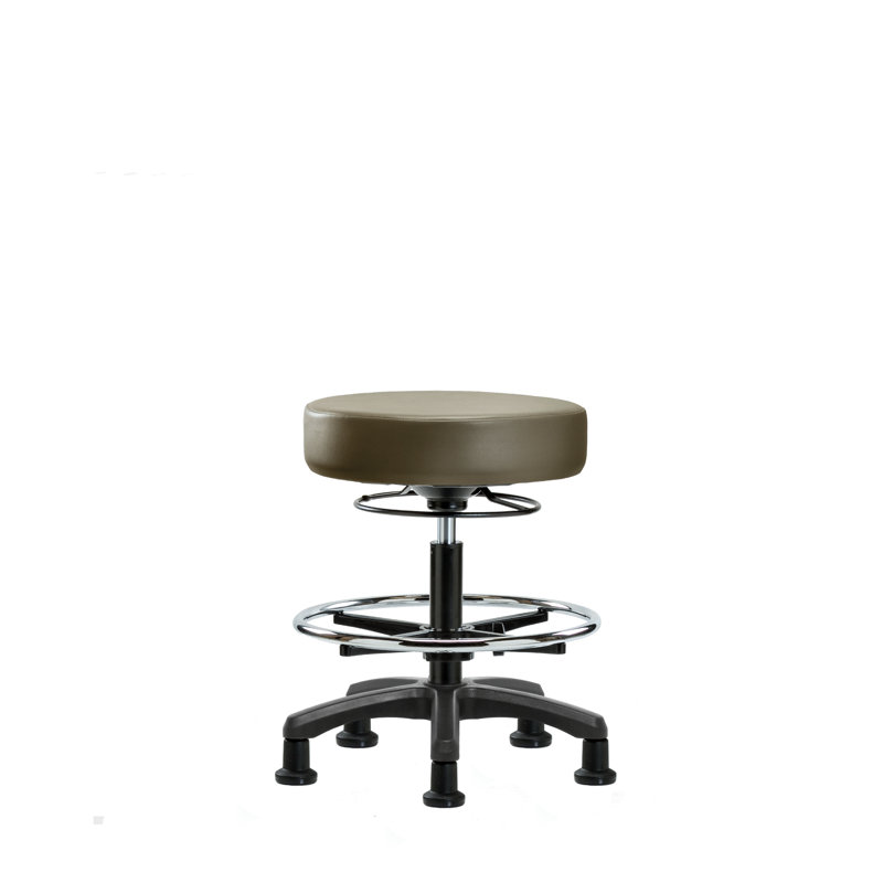 Adjustable Height Ergonomic Lab Stool with Footring Pedestal Base, Taupe, Stationary Glides