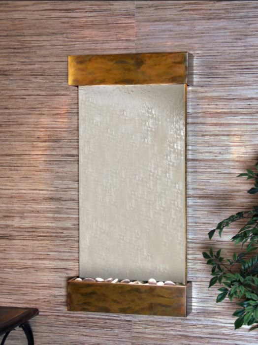 Whispering Creek Henn Wall Fountain with Light, Rustic Copper, Silver Mirror