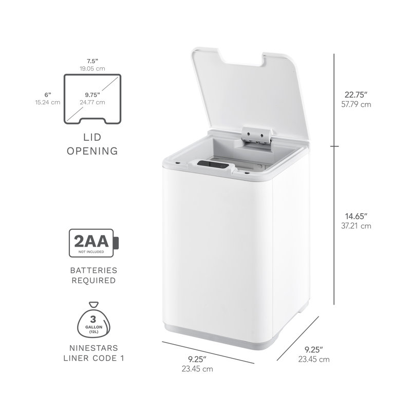 White Plastic 2.6 Gallon Motion Sensor Trash Can