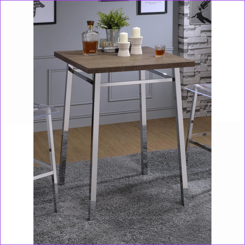 Chêne moderne Table basse chromée pour la maison / cuisine, plateau carré spacieux et amp; Base robuste