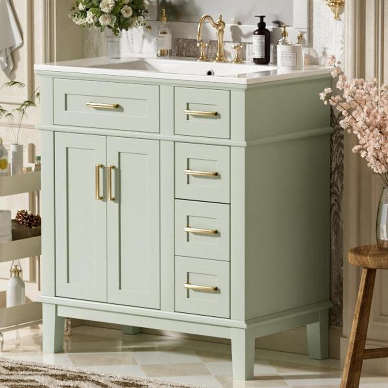 Meuble-lavabo de 30 po avec lavabo en céramique, armoire de rangement moderne avec portes à fermeture douce, tiroir profond et tiroir standard, meuble-lavabo élégant pour les petites salles de bain