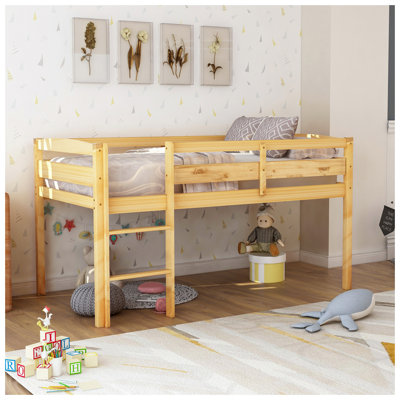Twin Wood Loft Bed Low Loft Beds with Ladder,Twin,Walnut(OLD SKU :WF286816AAD)