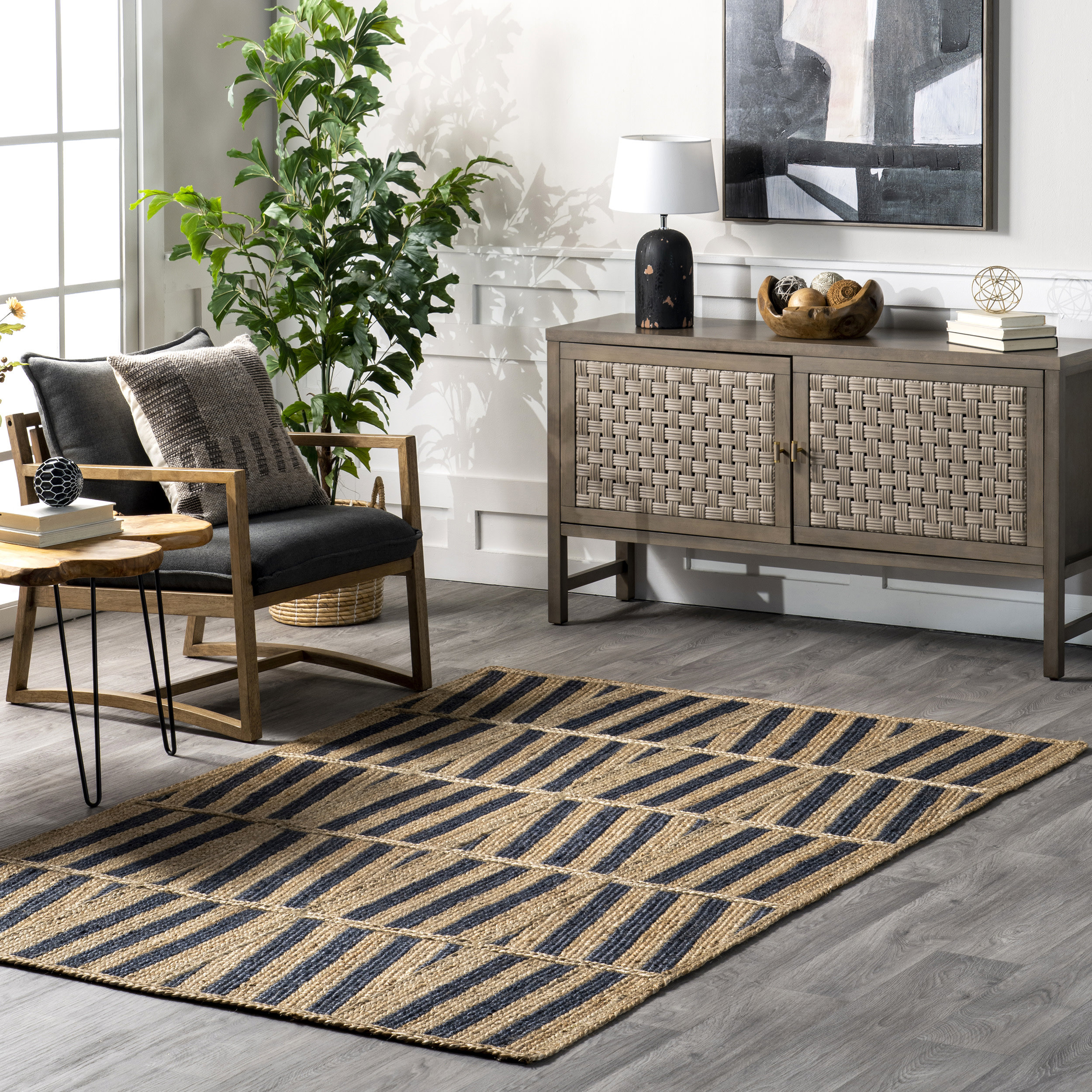 Gracie Oaks Nalle Tilted Stripes Jute Area Rug | Wayfair