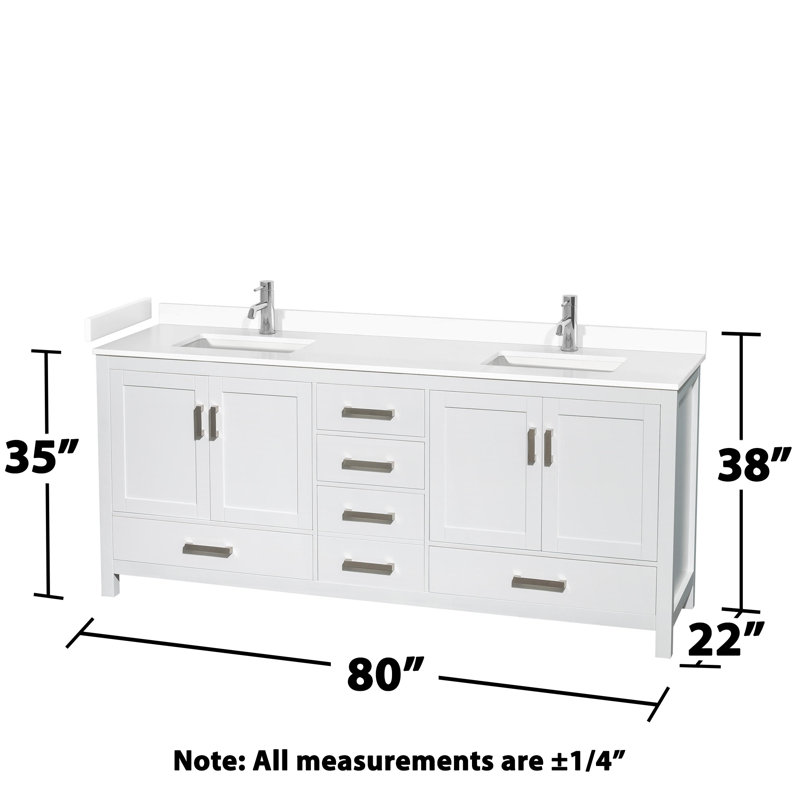 Sheffield 80" Double Bathroom Vanity Set, White, White Cultured Marble