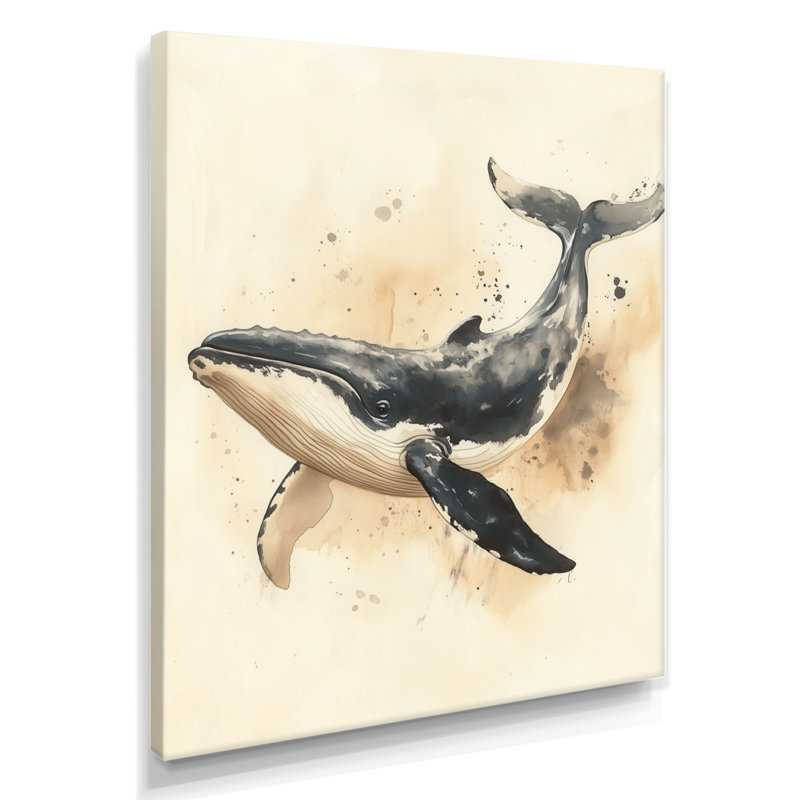 Baleine à bosse dérivante - Tableau encadré sur la vie marine, H 40 po x l 30 po, Toile tendue