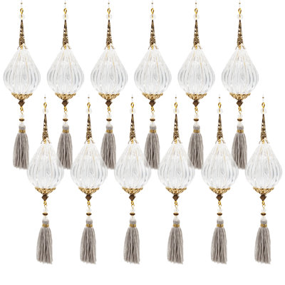 Ensemble de 12 ornements suspendus longs en acrylique avec pampille en polyester transparent de 8,7 po / argent