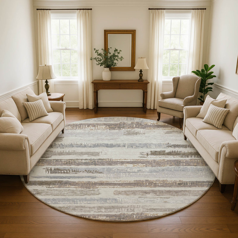Premium Machine Washable Slesnick AMF1665 Stripes Rug, Round 8'