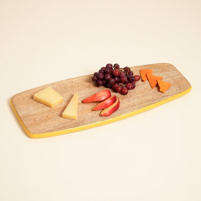 Mango Wood Charcuterie & Serving Board with Yellow Edge – Wooden Cheese Platter, 50.8 cm