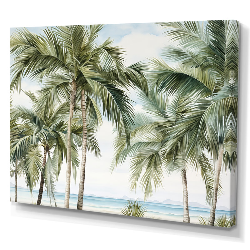 Large Green Palm Trees Beach Scene Canvas Print