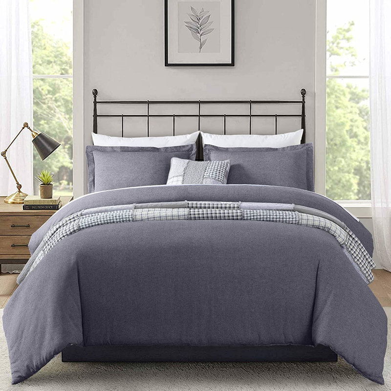 Light Blue Cotton Reversible 3 Piece Comforter Set, Queen Comforter + 2 Standard Shams