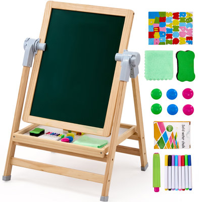 2-in-1 Kids Art Easel Double-Sided Wooden Magnetic Whiteboard Chalkboard