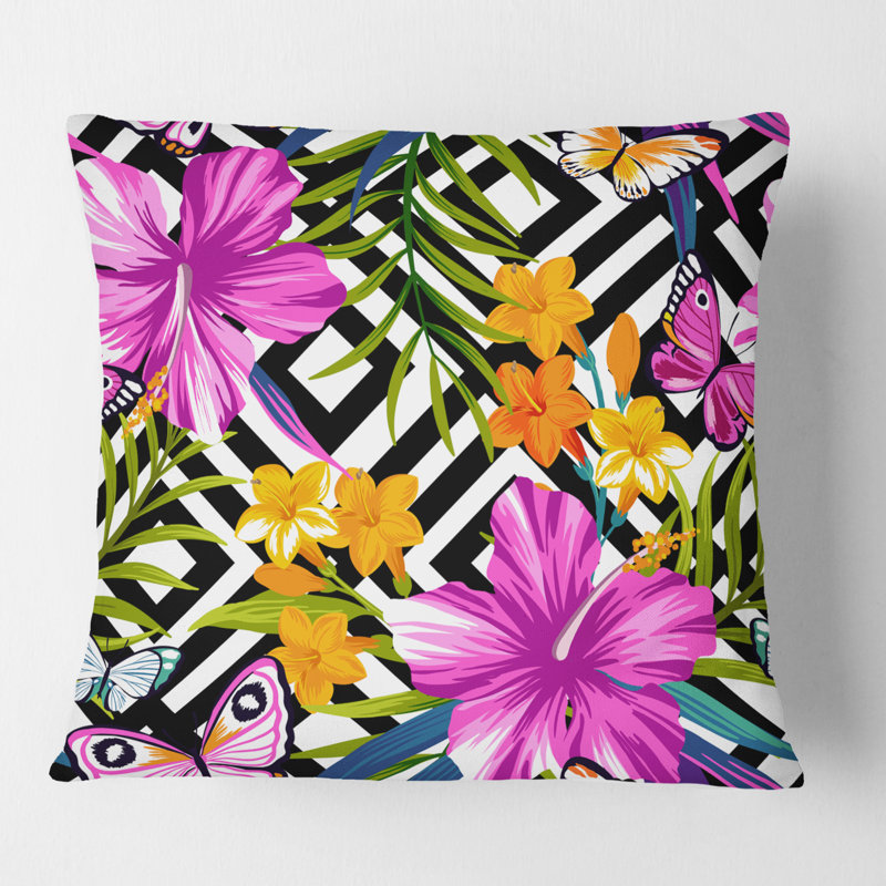Coussin tropical à motif tropical Mid-Century, 16 po x 1 po, Carré