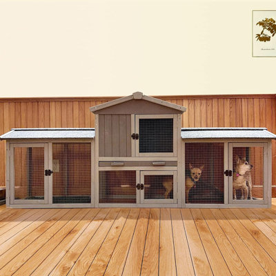 Rabbit Hutch Outdoor with PVC Bottom Layer Indoor Guinea Pig Cages Wooden Bunny Cage Large Rabbit House with Run
