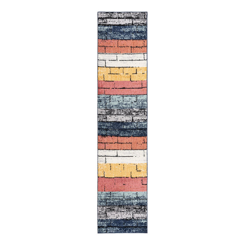 Tapis bleu / rouge Sophie, Tapis de couloir 2 pi 7 po x 12 pi