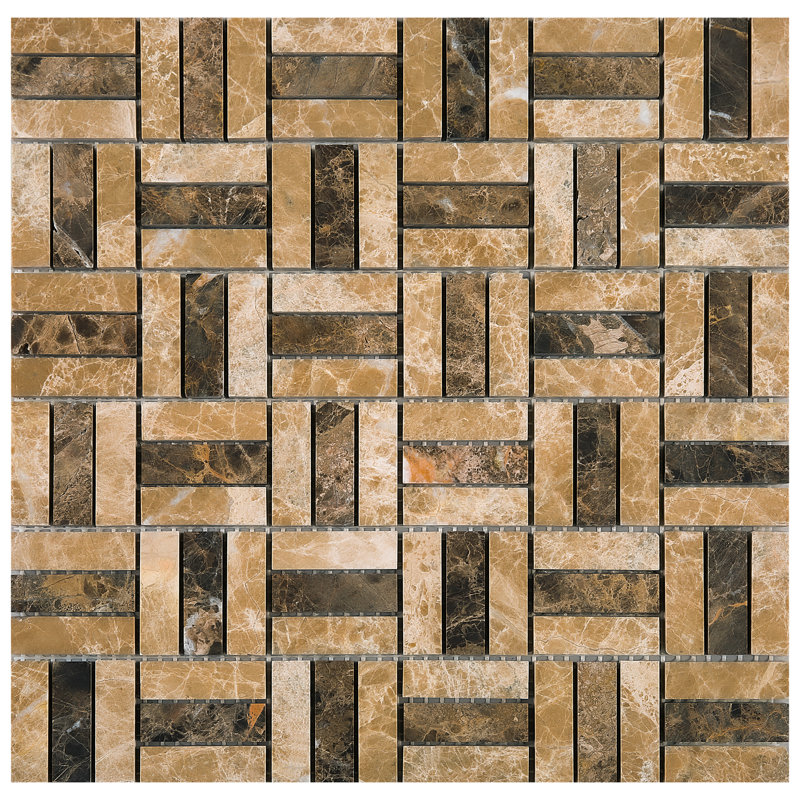 Emperador 11.82 in. x 11.82 in. Basketweave Polished Marble Mosaic Tile