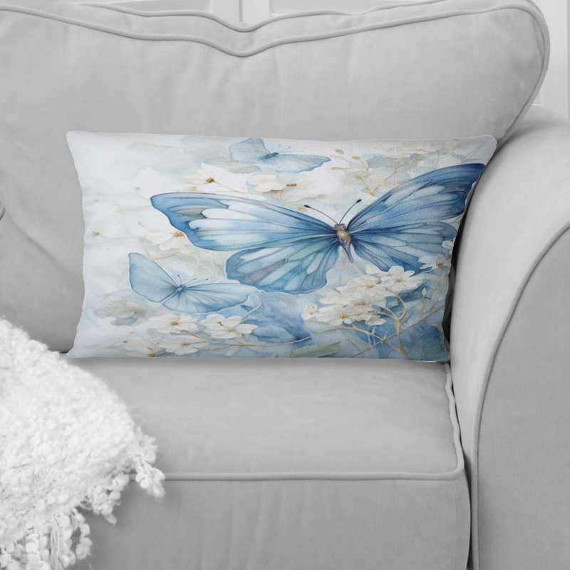 Coussin Blue Butterfly Whispering Wings II - imprimé papillon