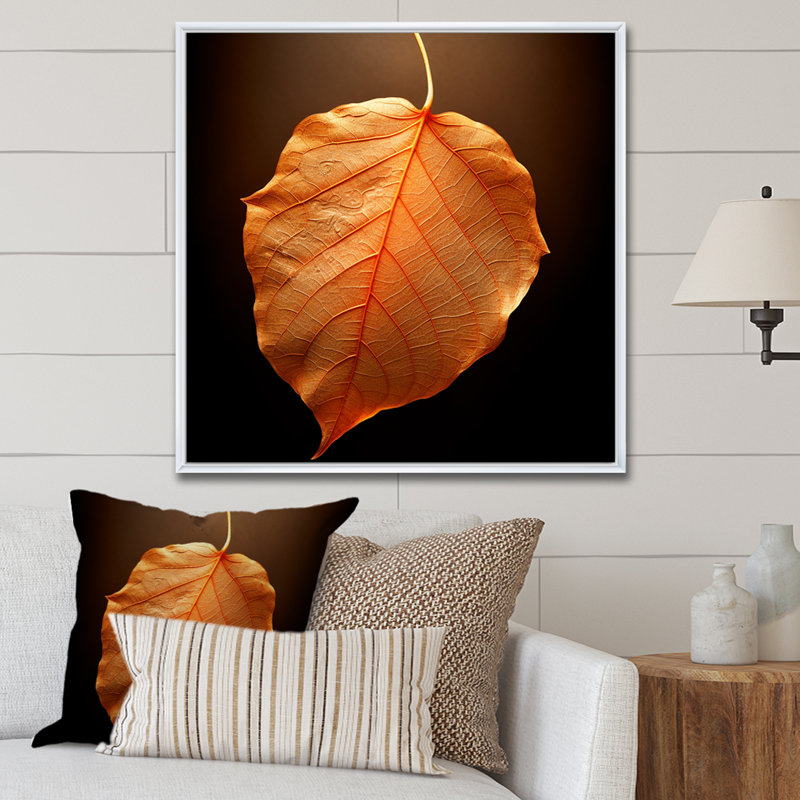 Feuillage tangerine orange érable translucide, H 36 po x l 36 po x P 1,5 po, Cadre flottant blanc