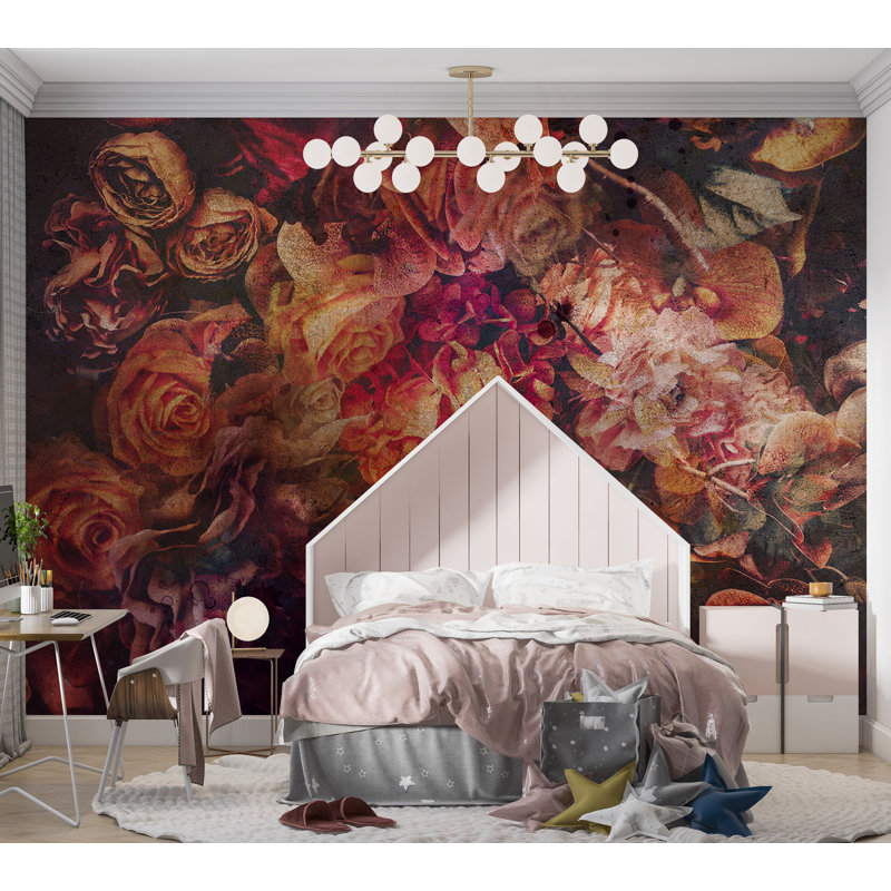 Papier peint floral - Fleurs rétro, L 27 po x l 39 po