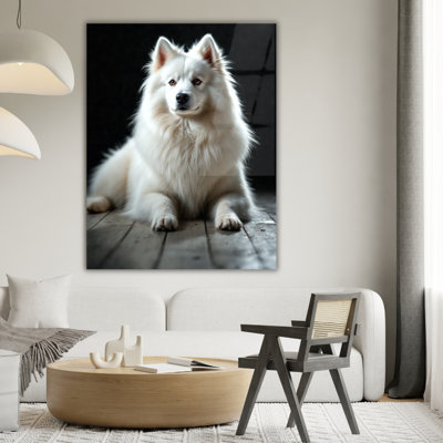 Art mural en verre trempé chien blanc