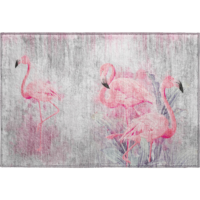 Premium Machine Washable Cerrito AMF197 Pink Rug, Rectangle 1'8" x 2'6"