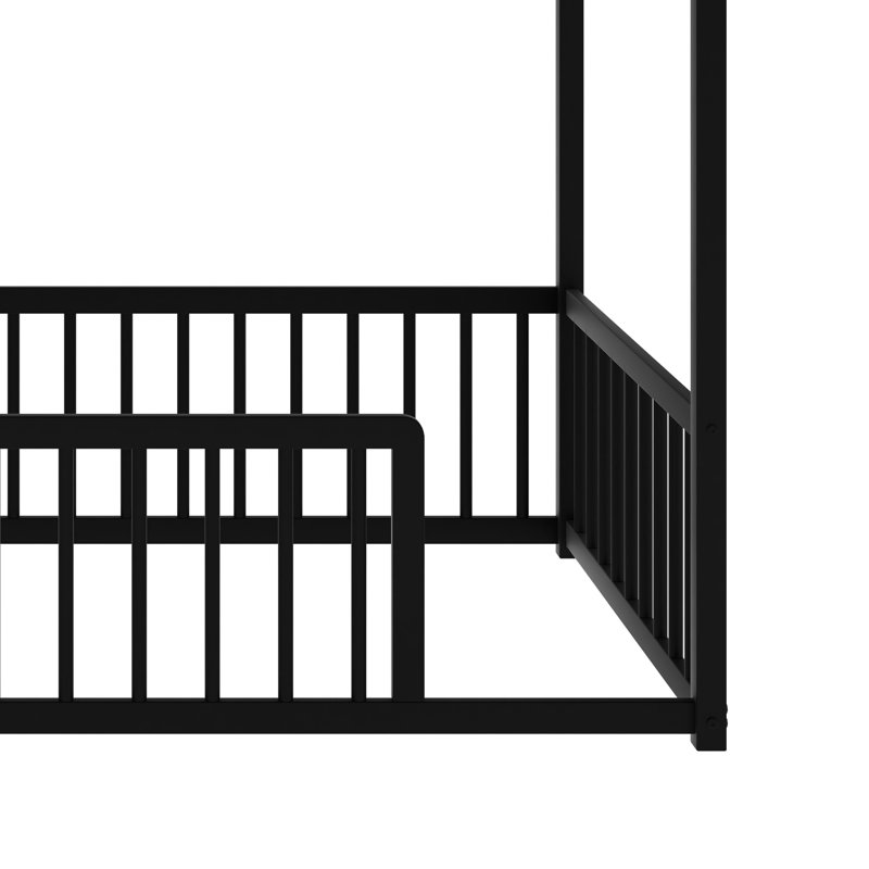 House Shaped  Floor Bed With Safety Fence For Toddlers, Twin, Black