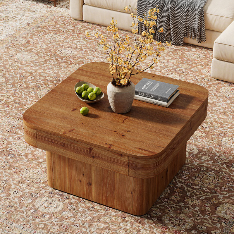 Table basse en bois massif pour le salon, table basse ferme carrée 31,5 po pour petits espaces, brun rustique