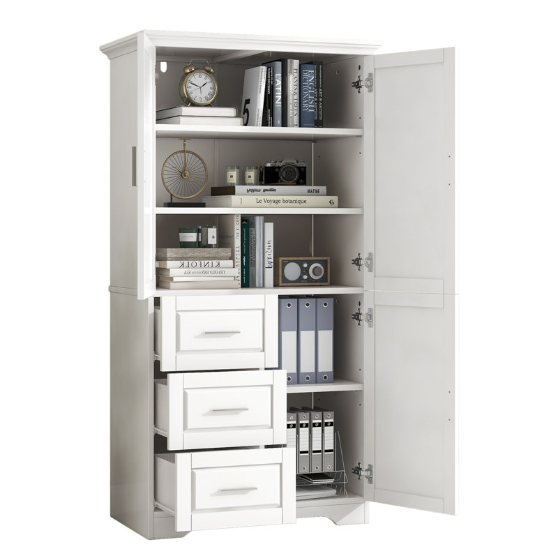Jayvion Modern Tall & Wide Bathroom Storage Cabinet | Sturdy MDF Construction | 2 Doors + 3 Spacious Drawers | Water-Resistant Finish for Bathroom/Office/Home