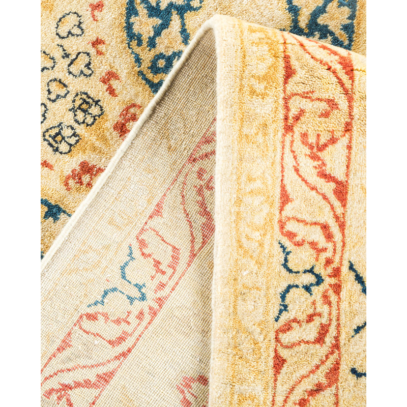 Tapis traditionnel doré noué à la main de conception unique 8 pi x 10 pi 2 po Keller