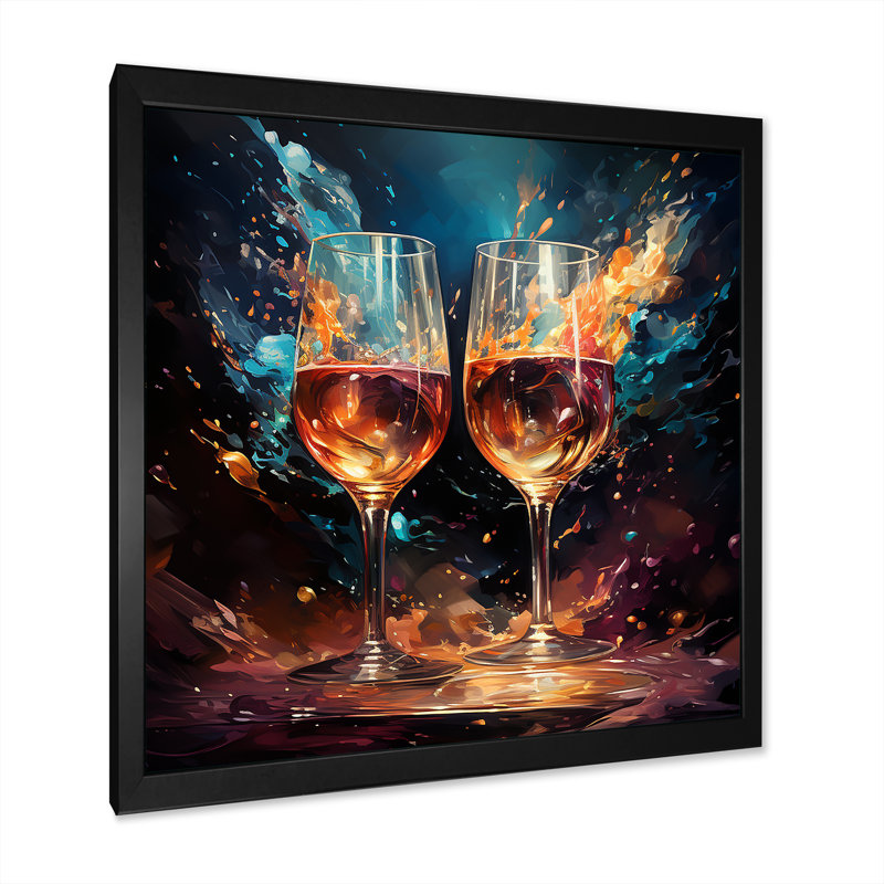 Bulles joyeuses - impressions sur toile vin et champagne, Cadre photo noir, H 24 po x l 24 po x P 1 po