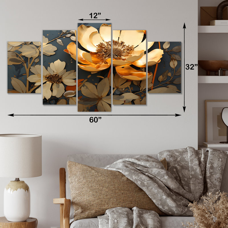 Golden Grey Poppy Meadows I - Poppies Multipanel Wall Art, ensemble