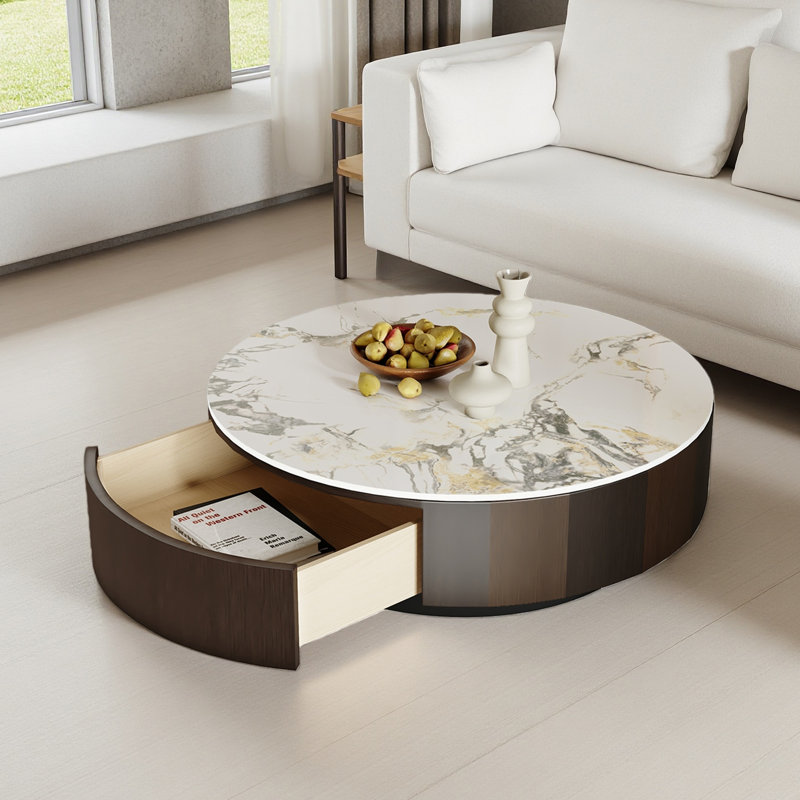 Table basse ronde en faux marbre
