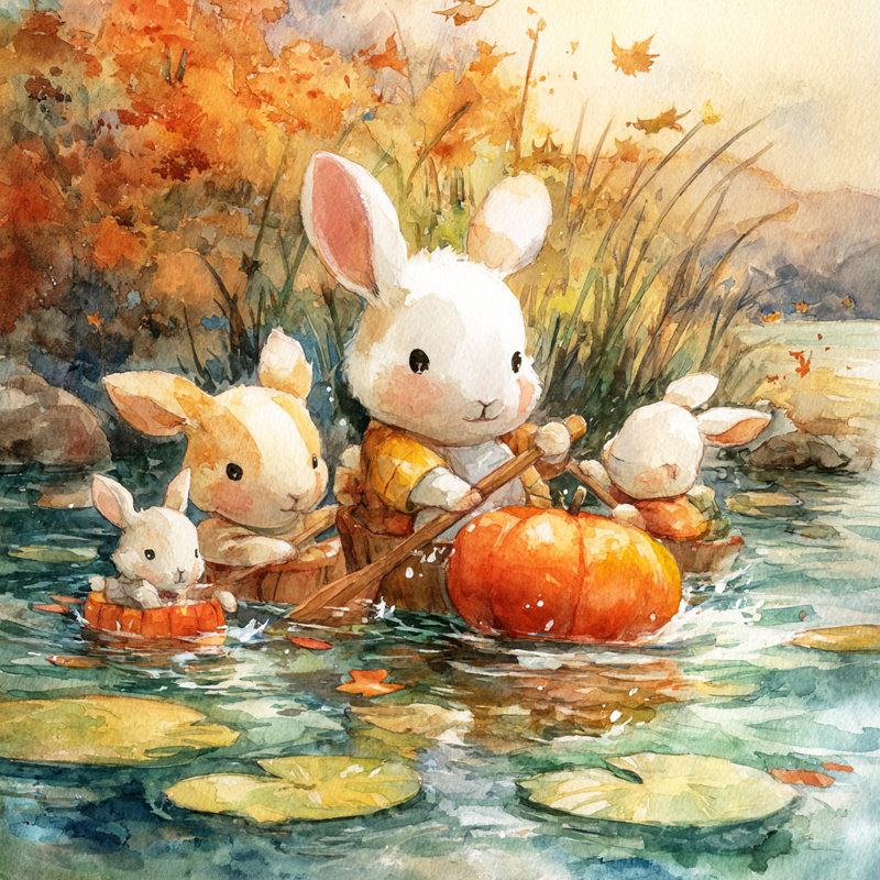 «Autumn Rabbit Journey», art mural sur toile tendue