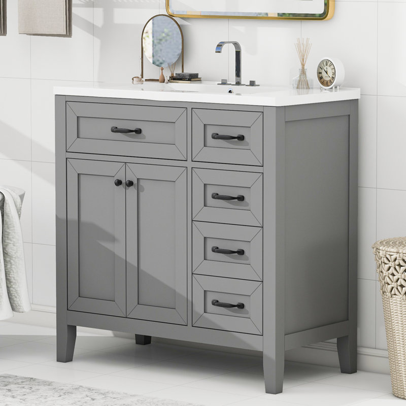Ensemble de meuble-lavabo simple 36 po avec plateau Shandal, Gris
