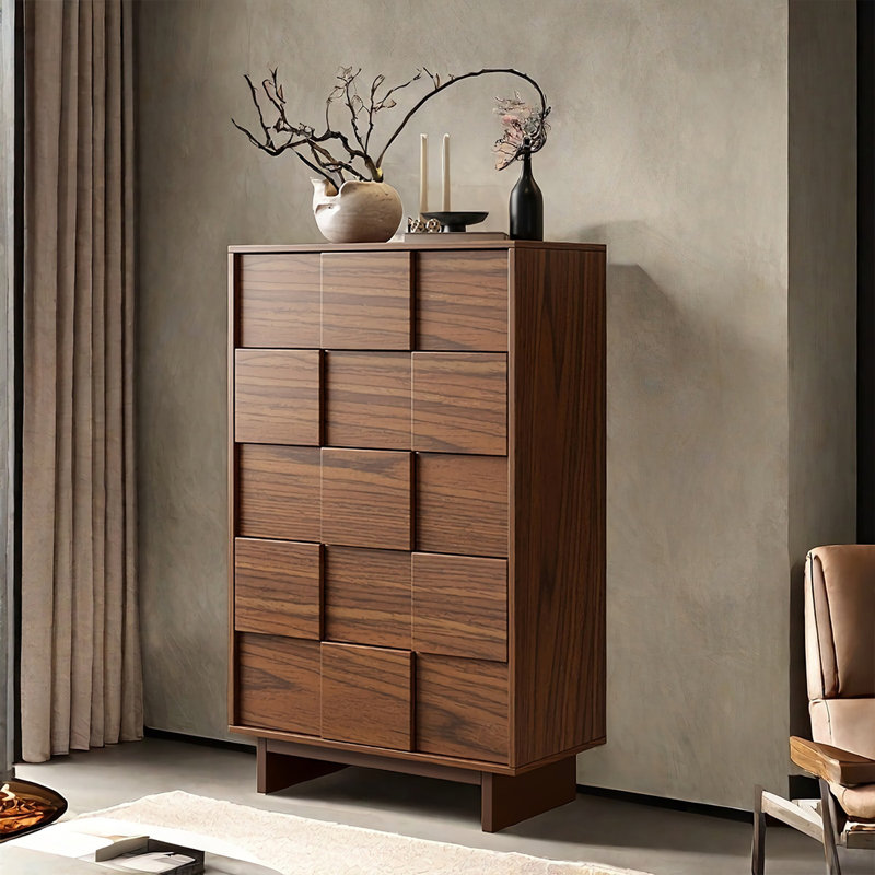 Vintage Ash Solid Wood 5 Drawers Accent Chest