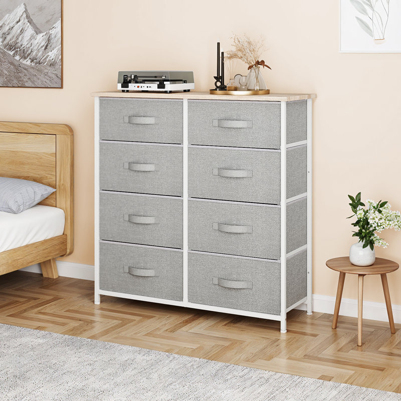 86 cm W Chest of 8 Drawers, Light Grey/White