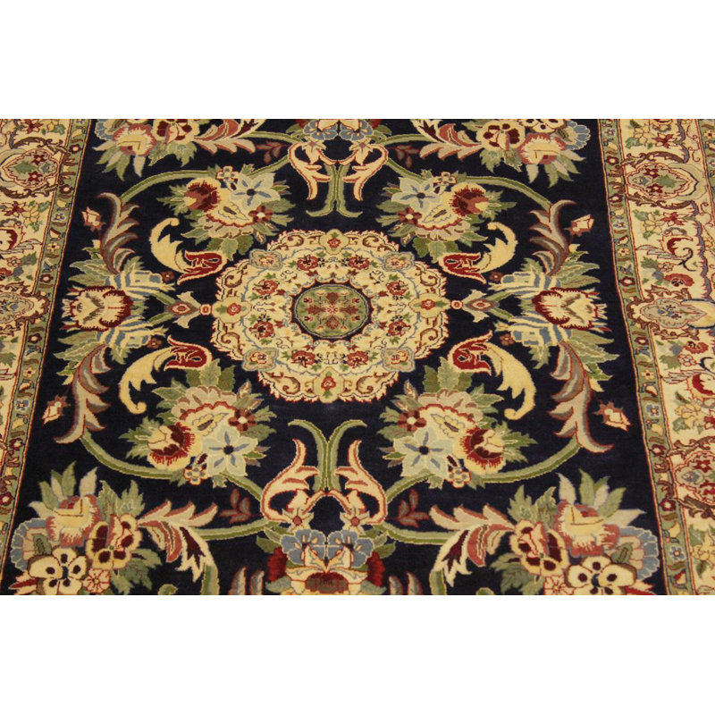 Tapis oriental ivoire / bleu en laine noué à la main 4 pi x 6 pi 1 po Oriental