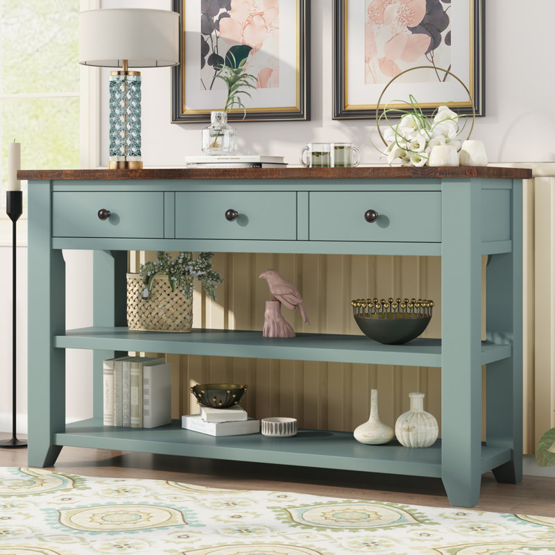 Console en bois massif 48,82 po Ronda, Marron, Vert