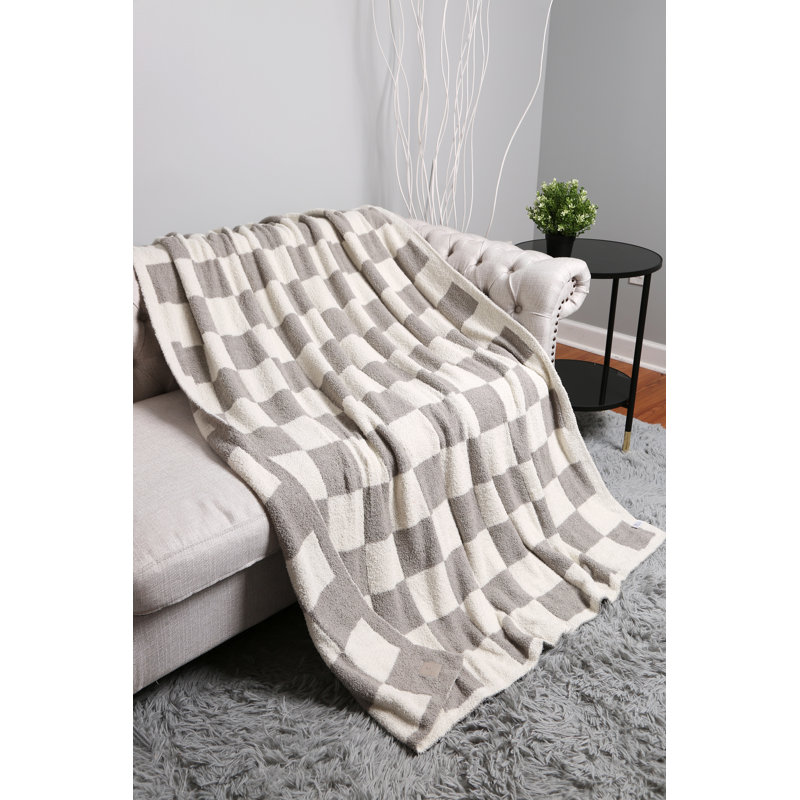 Checkered Pattern Luxury Soft Throw Blanket, Gray