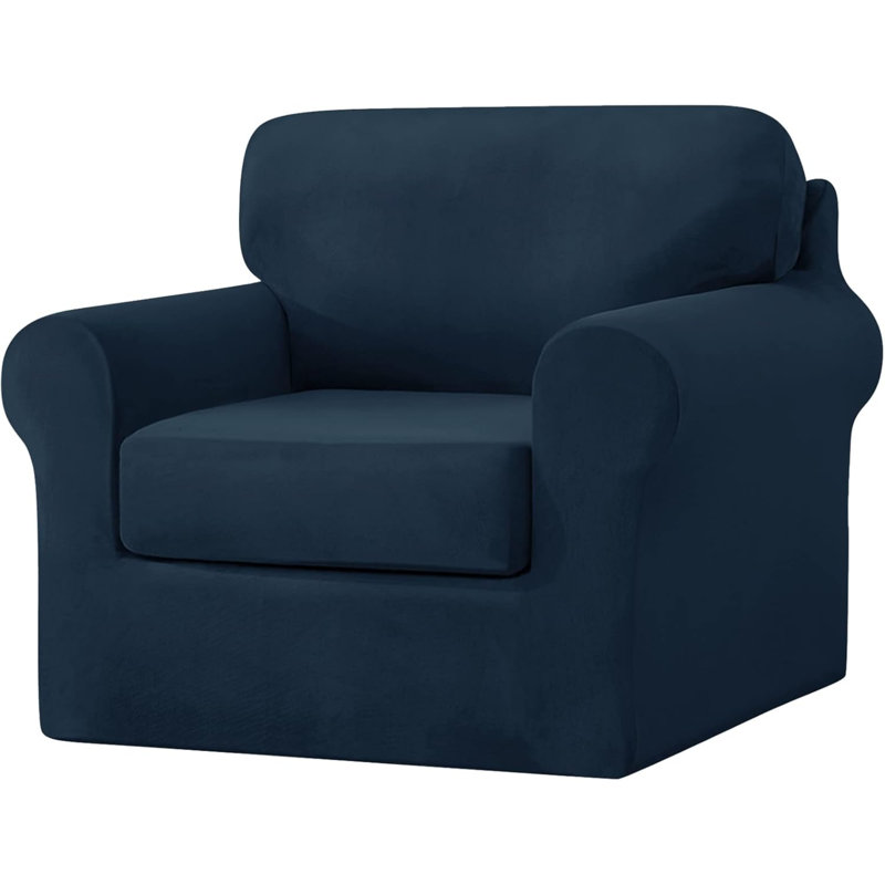 Sofa Cover With Separate Seat Cushions And Backrests Stretch Velvet Sofa Slipcover Couch Covers Furniture Protector Split Combined (Navy Blue,Large 1 Seat Set 3 PCS)