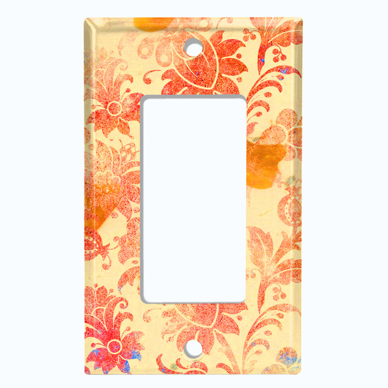 Plaque murale berçante à motif de fleurs orange et damas brun clair, Orange