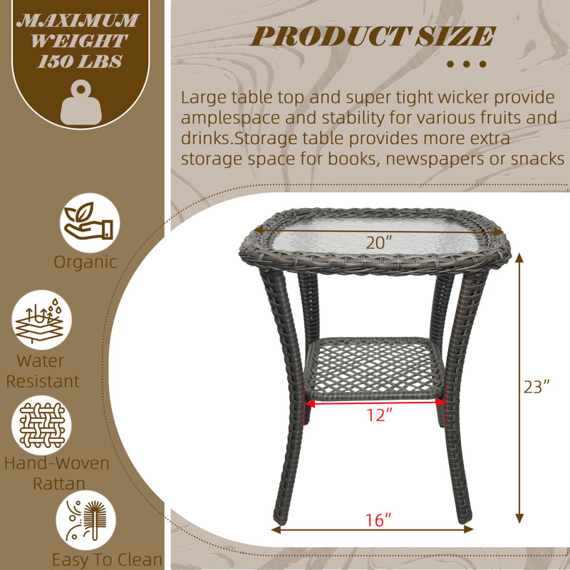 Rewerts Round Wicker Outdoor Side Table , 20'' in. W 20'' in. D