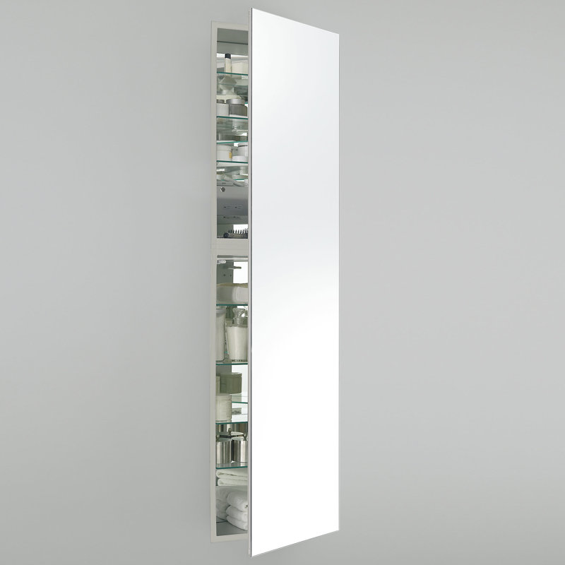 Pharmacie encastrable M Series avec 7 tablettes réglables et éclairage DEL, Gauche, Blanc mat, 70 po x 15,25 po x 8 po