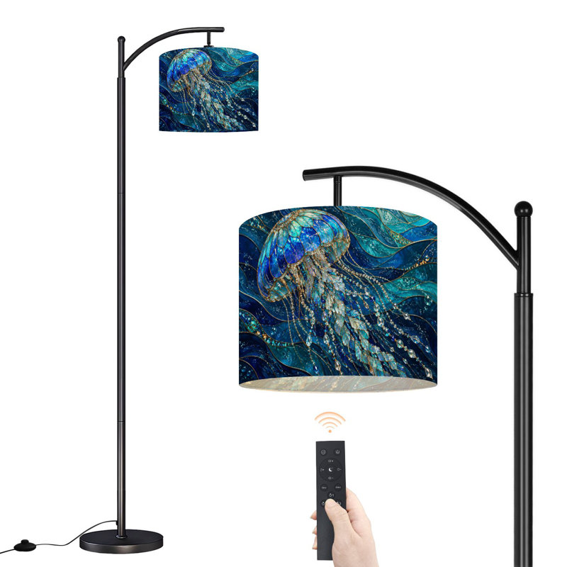  Lampe sur pied arc complexe or bleu méduse perlée tentacules haute lampe sur pied moderne abat-jour réglable en lin à 3 températures de couleur
