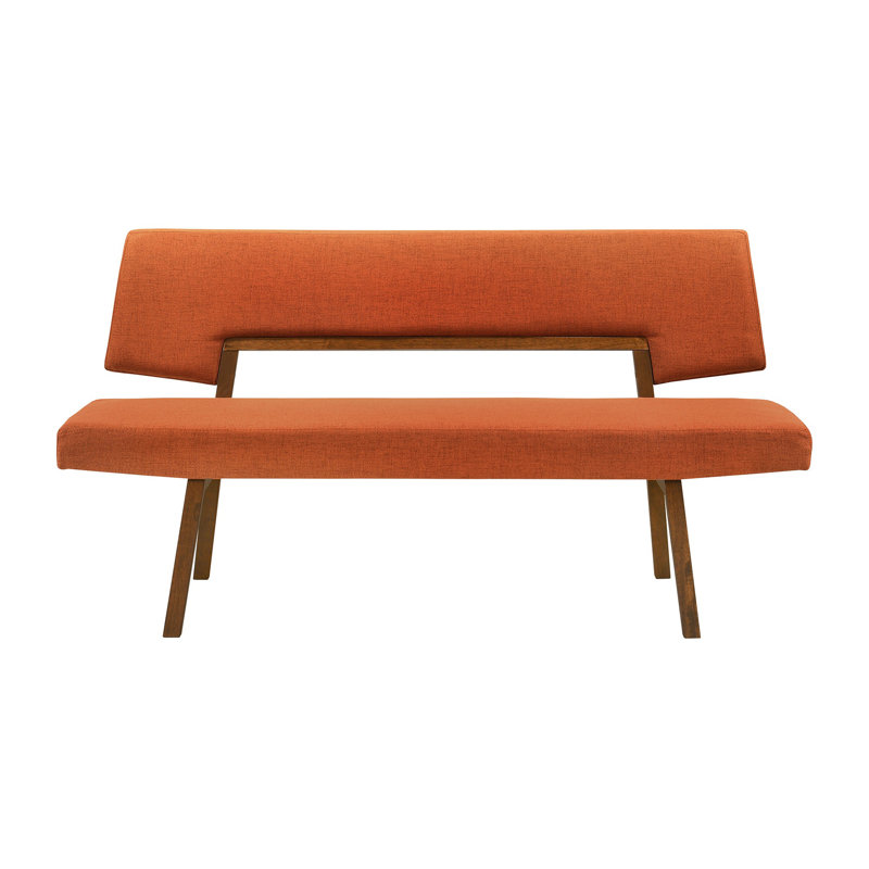 Banc de salle à manger rembourré avec dossier en bois d'hévéa et tissu Jeiren, Orange, Brun