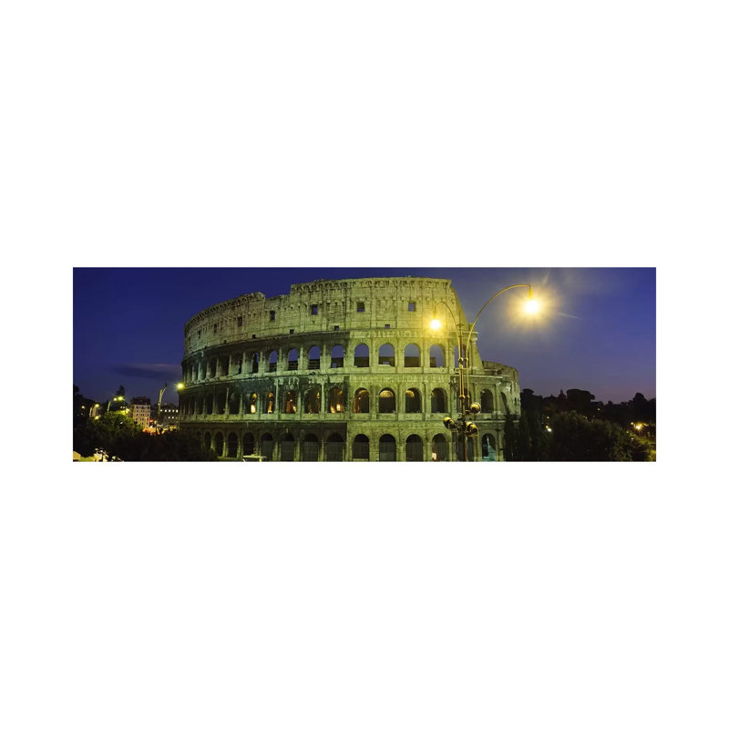 Ancient Building Lit Up At Night, Coliseum, Rome, Italy - Wrapped Canvas Panoramic Print, 30.48 cm H x 91.44 cm W x 1.91 cm D